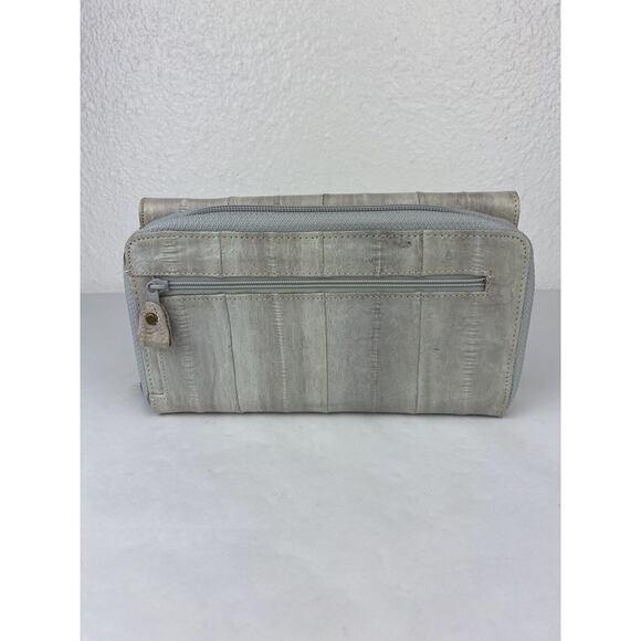 VTG Lee Sands Grey Eel Skin Leather Zip Around Clutch Organizer Wallet W Strap - Picture 3 of 16